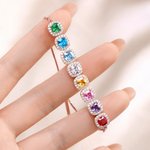 Personalised 1-12 Sugar Cube Shaped Birthstones Adjustable Bracelet with Zircon Anniversary Birthday Christmas Gift for Women Mom Grandma