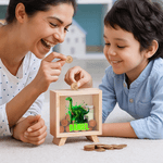 Salvadanaio in legno trasparente personalizzato con nome per i bambini che amano i dinosauri