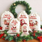 Personalized Cute Cartoon Santa Claus Snowflake Drawstring Christmas Gift Bag with Name Merry Christmas Gift for Kids Family