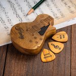 Médiator Guitare avec Étui de Rangement en Bois Personnalisés Gravée Set de Médiators Cadeau de Saint-Valentin pour Joueur de Guitare Musicien