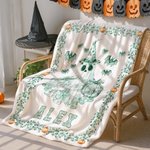 Personlig Toile De Jouy Ghost Pumpkin Mjuk plädfilt med namn Trick or Treat Halloween Party Present till barn