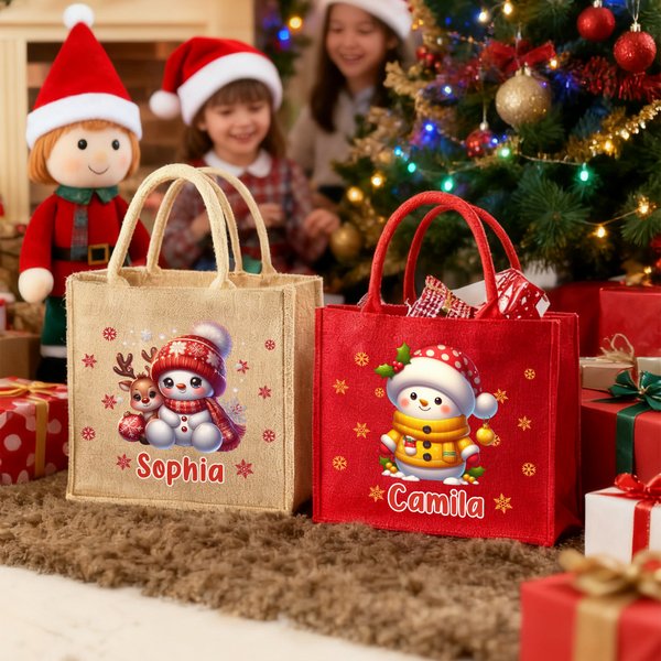 Sac en toile de jute avec nom Cadeau de Noël pour enfants Famille