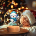 Personalisierte Schneeflocke niedlichen Schneemann Weihnachten LED-Nachtlicht mit Namen und hölzernen Basis Weihnachtsgeschenk für Kinder