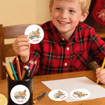 Personalizado lindo dinosaurio vehículos de construcción a prueba de agua pegatinas con nombre de regalo decoración de la fiesta de Navidad para los niños amantes de los dinosaurios