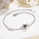 Personalized Photo Micro-Projection Dainty Christian Cross Bracelet Christening Gift for Grandmother Christian Woman