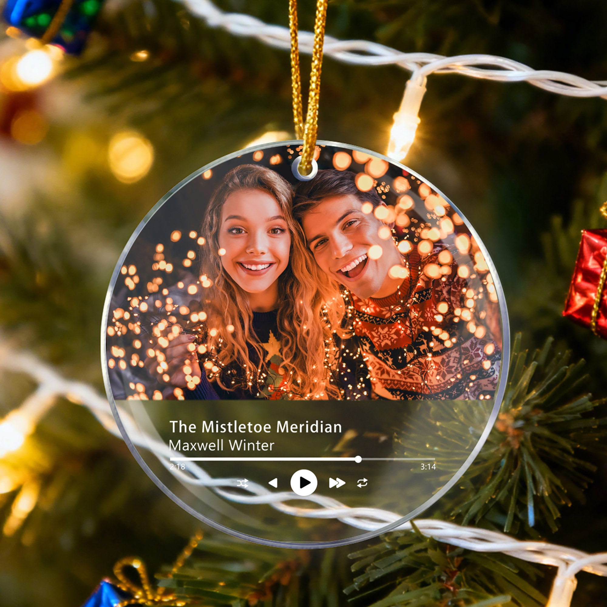 Ornement personnalisé en acrylique avec titre de chanson Cadeau de Noël pour les amoureux de la musique Couple Famille