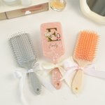 Personalised Birth Flower Bouquet Initial Cartoon Character Long Handle Paddle Brush with Name and Ribbon Birthday Wedding Gift for Women