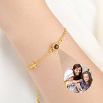 Personalized Photo Micro-Projection Dainty Christian Cross Bracelet Christening Gift for Grandmother Christian Woman