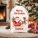 Personalized Cute Cartoon Santa Claus Snowflake Drawstring Christmas Gift Bag with Name Merry Christmas Gift for Kids Family