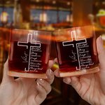 Personalised Cross Positive Bible Verse 10 oz Rock Whiskey Glass with Name Daily Use Birthday Gift for Christians