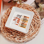 Gepersonaliseerd God zegt Bijbelvers Geboortebloem vierkant keramisch sieradenschaaltje met naam Doopsel Verjaardag Kerstcadeau voor vrouwen Christenen