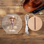 Personalisierte niedliche Cowgirl LED-Nachtlicht mit Namen und hölzerne Basis Kinderzimmer Dekoration Geburtstag Weihnachten Geschenk für Mädchen