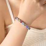 Personalised 1-12 Sugar Cube Shaped Birthstones Adjustable Bracelet with Zircon Anniversary Birthday Christmas Gift for Women Mom Grandma