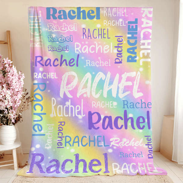 Personalized Colorful Gradient  Soft Throw Blanket with Name Birthday Christmas Gift for Kids Adults