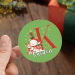 Personalized Christmas Tree Snowman Initial Set of 2 Waterproof Stickers with Name Christmas Party Favors for Kids Family Friends