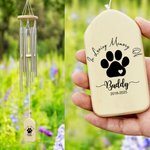 Personalised Dog Cat Paw Print Wood Wind Chime with Text Name and Date Memorial Sympathy Pet Loss Gift for Pet Owner