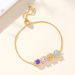Personalised 1-12 Sugar Cube Shaped Birthstones Adjustable Bracelet with Zircon Anniversary Birthday Christmas Gift for Women Mom Grandma