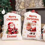 Personalized Cute Cartoon Santa Claus Snowflake Drawstring Christmas Gift Bag with Name Merry Christmas Gift for Kids Family