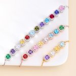 Personalised 1-12 Sugar Cube Shaped Birthstones Adjustable Bracelet with Zircon Anniversary Birthday Christmas Gift for Women Mom Grandma