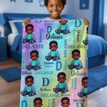 Personalized Cartoon Black Character Fantasy Unicorn Rainbow Soft Throw Blanket with Name Home Decor Birthday Christmas Gift for Boys Girls