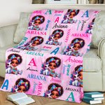 Personalized Cartoon Black Character Fantasy Unicorn Rainbow Soft Throw Blanket with Name Home Decor Birthday Christmas Gift for Boys Girls