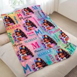 Personalized Cartoon Black Character Fantasy Unicorn Rainbow Soft Throw Blanket with Name Home Decor Birthday Christmas Gift for Boys Girls