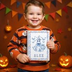 Personifierad Spooky Ghost Pumpkin Bat Toile De Jouy A5 Spiralanteckningsbok med namn och 60 linjerade sidor Daglig användning Halloween Present till kvinnor Barn