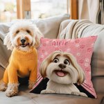 Personalized Paw Print Cute Cartoon Dog Soft Throw Pillow Cover with Name Home Decor Birthday Gift for Dog Owner Pet Lover