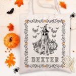Personifierad Spooky Ghost Pumpkin Bat Toile De Jouy Canvas Halloween Tote Bag med namn Halloween Present till kvinnor Barn