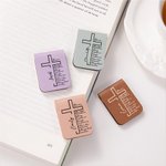 Personalized Cross Positive Bible Verse PU Leather Magnetic Bookmark Clip with Name Reading Supplies Birthday Gift for Christians Book Lovers