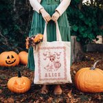 Personifierad Spooky Ghost Pumpkin Bat Toile De Jouy Canvas Halloween Tote Bag med namn Halloween Present till kvinnor Barn