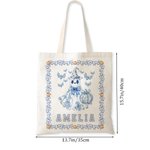 Personifierad Spooky Ghost Pumpkin Bat Toile De Jouy Canvas Halloween Tote Bag med namn Halloween Present till kvinnor Barn