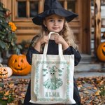 Personifierad Spooky Ghost Pumpkin Bat Toile De Jouy Canvas Halloween Tote Bag med namn Halloween Present till kvinnor Barn