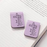 Personalized Cross Positive Bible Verse PU Leather Magnetic Bookmark Clip with Name Reading Supplies Birthday Gift for Christians Book Lovers