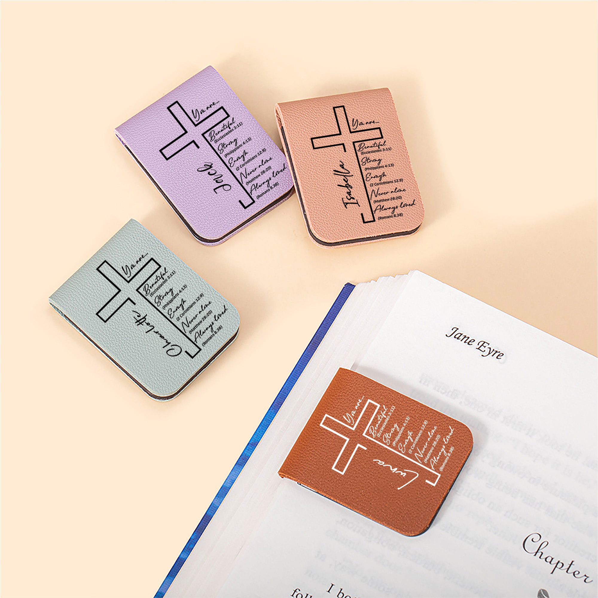 Marque-page magnétique en cuir PU avec nom Cadeau d'anniversaire pour les chrétiens amoureux des livres