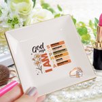 Gepersonaliseerd God zegt Bijbelvers Geboortebloem vierkant keramisch sieradenschaaltje met naam Doopsel Verjaardag Kerstcadeau voor vrouwen Christenen