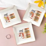 Gepersonaliseerd God zegt Bijbelvers Geboortebloem vierkant keramisch sieradenschaaltje met naam Doopsel Verjaardag Kerstcadeau voor vrouwen Christenen