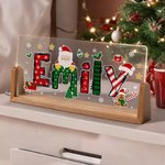Babbo Natale personalizzato con design ad alce Luce notturna a LED in acrilico con nome e base in legno Regalo di Natale decorativo per la famiglia e gli amici