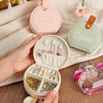 Personalized Simple Name Design PU Leather Hand-held Jewelry Box Portable Travel Essentials Birthday Mother's Day Gift for Women Girls