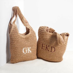 Personalized Embroidered Initial Raffia Tote Bag with Pocket Reusable Beach Travel Accessory Bridal Party Mother's Day Gift for Her
