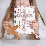 Personalized Floral Cross Bible Verse  A5 Spiral Journal Notebook with Name and 120 Lined Pages First Communion Baptism Gift for Girls Christians