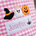 Personlig Häxhatt Spöklik Spöke Gingham Canvas Trick or Treat Väska med broderade applikationsmönster och namn Halloween Present till flickor Pojkar