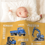 Personalized Construction Vehicle Soft Throw Blanket with Name Birthday Christmas Gift for Engineering Vehicle Lover