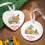 Personalized Cute Dinosaur Construction Vehicle Heart Circular Hanging Ornament Home Decor Christmas Gift for Toddler Boys