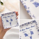 Personalized Toile De Jouy State Map Square Ceramic Trinket Jewelry Dish with Text and Name Birthday Anniversary Gift for Family Couples