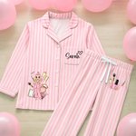 Personalised Pink Striped Cosmetic Pajamas Set with Name Daily Use  Bachelorette Party Birthday Gift for Woman