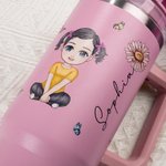 Personalized Cartoon Women Girl Birth Flower Butterfly 40oz Tumbler with Name and Straw Birthday Gift for Her