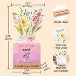 Personalisierte Aquarell Floral 2026 Tischkalender mit Gravur Text und hölzernen Sockel Home Decor Neujahr Geschenk für Familie Freunde
