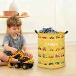 Personalized Construction Truck Laundry Basket – Waterproof Polyester Foldable Hamper with Custom Text, Two Sizes for Kids’ Room