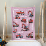 Personalized Construction Vehicle Soft Throw Blanket with Name Birthday Christmas Gift for Engineering Vehicle Lover